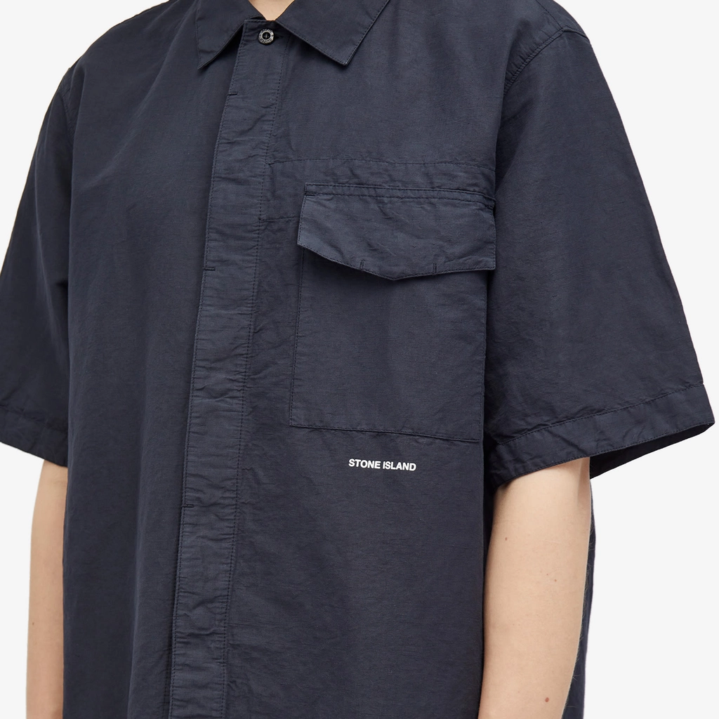 Stone Island Men's Cotton Canvas Short Sleeve Shirt Navy